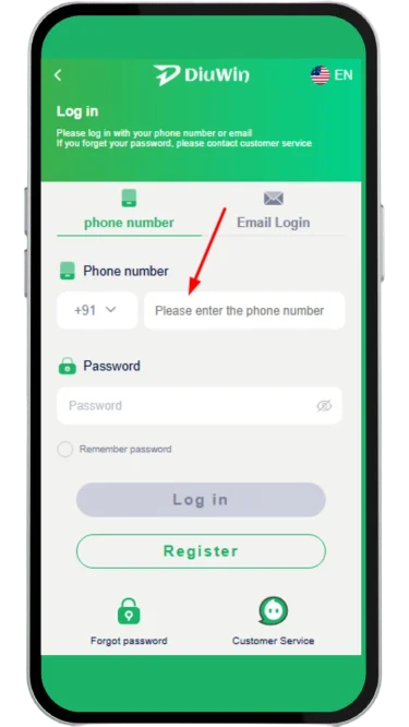 Enter mobile number to login